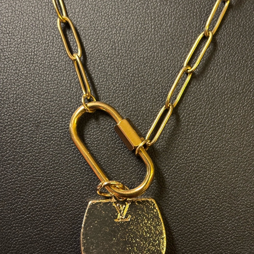 LV Zipper Pull Charm Blue And Gold Pendant/ Stainless Steel Necklace - Picture 3 of 4